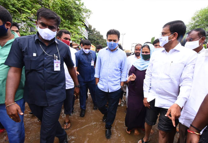 KTR Visits Flood Affected Areas in Hyderabad