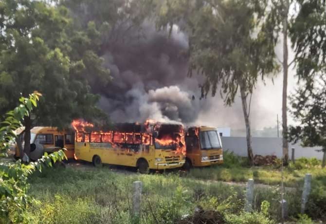School bus damaged in fire accident