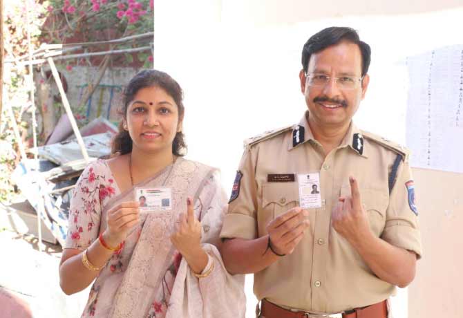 Cyberabad CP Sajjanar couple who voted at Red Hills