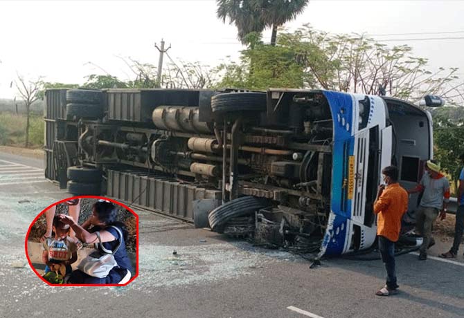 15 Members injured in Travels bus accident at Suryapet