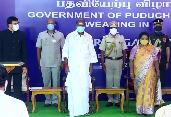 Rangasamy takes oath as the Chief Minister of Puducherry