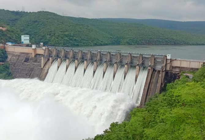 10 Gates Lifted At Srisailam Dam