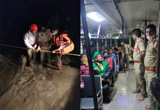 Buses stuck in water floating in Kamareddy
