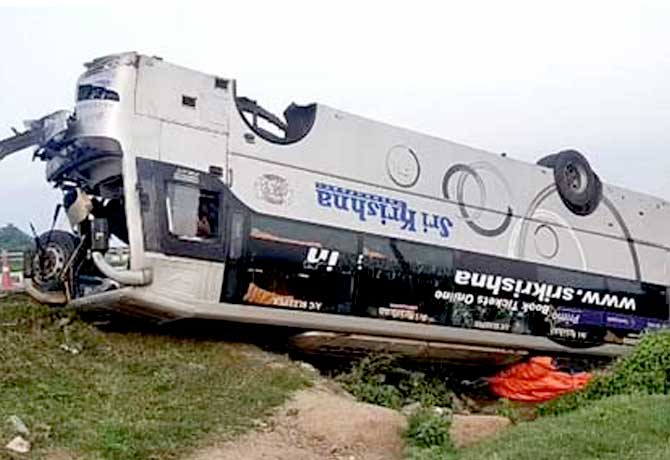 10 injured as private travels bus turns turtle in Suryapet
