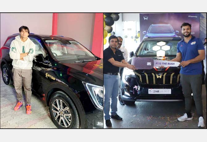 Anand Mahindra presents XUV700 to Neeraj Chopra, Sumit Antil