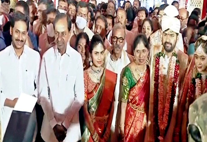 KCR and Jagan attends Pocharam Grand Daughter Marriage