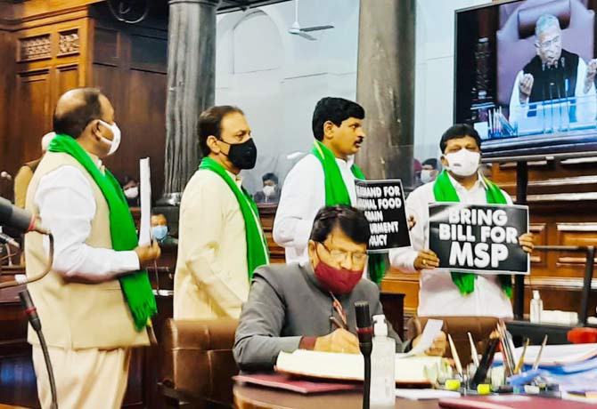 TRS MPs protest in both Houses of Parliament