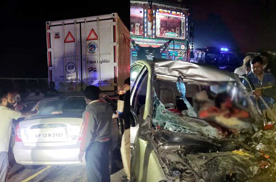 One Member dead in Car collided lorry in ORR