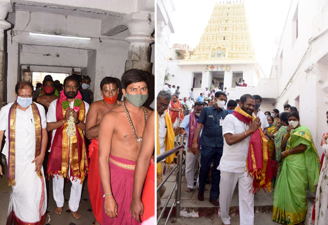 Minister Srinivas Goud visit Manyamkonda Temple