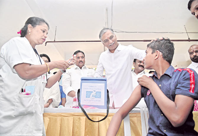 Minister Harish rao initiated vaccination for children aged 12- to 14 years