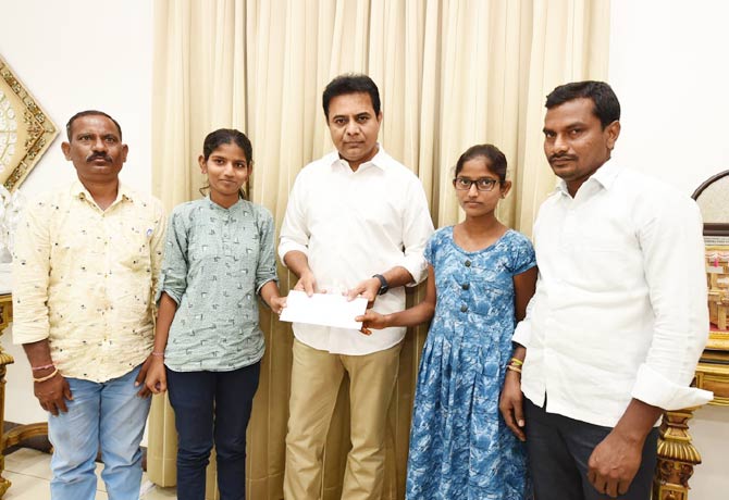 Minister KTR helps to two poor students