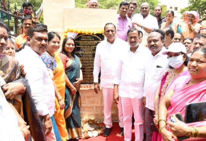 Malla Reddy lays stone for Development works in Uppal