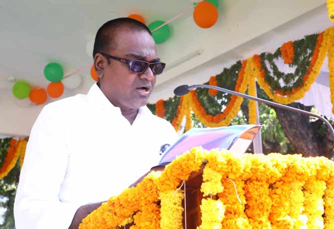 Minister Puvvada Hoists the National Flag at at Khammam