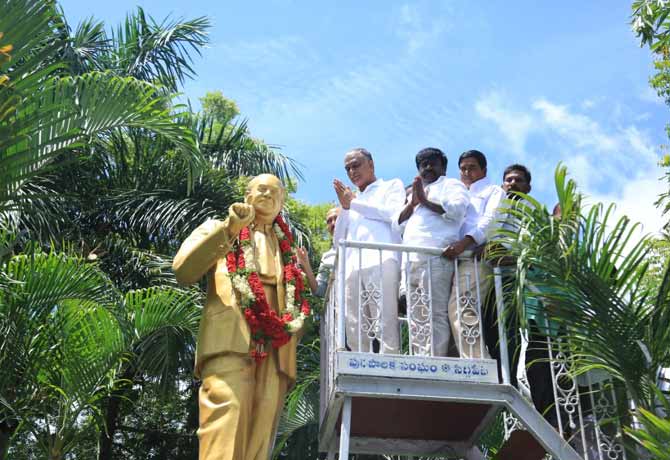 Minister Harish rao paid tributes to Ambedkar statue