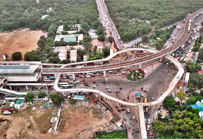 Skywalk way works for final phase at Uppal ring road