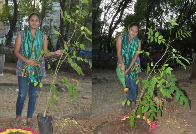 Shreeha plant tree in Green India Challenge