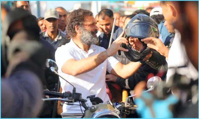 Congress MP Rahul Gandhi rides motorbike