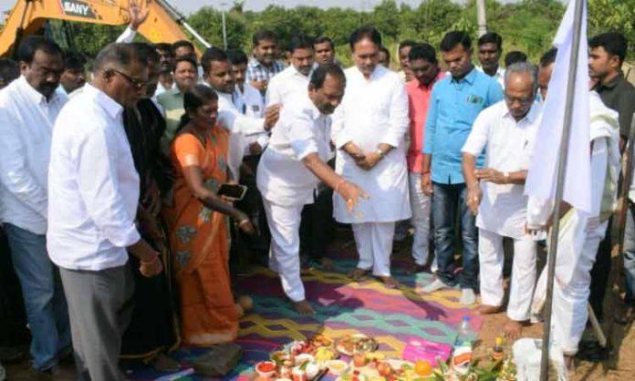 Koppula Eshwar lays foundation stone for new canal in Dharmaram