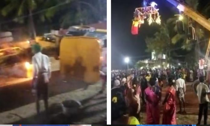 Crane collapses during temple festival
