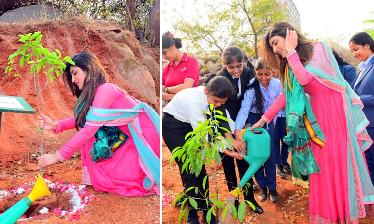 Heroine Sri Leela planting saplings