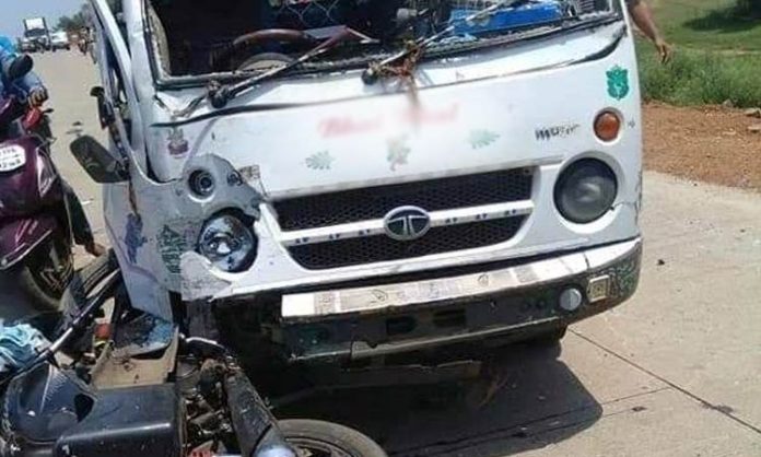 Tata Ace collided with bike in Warangal