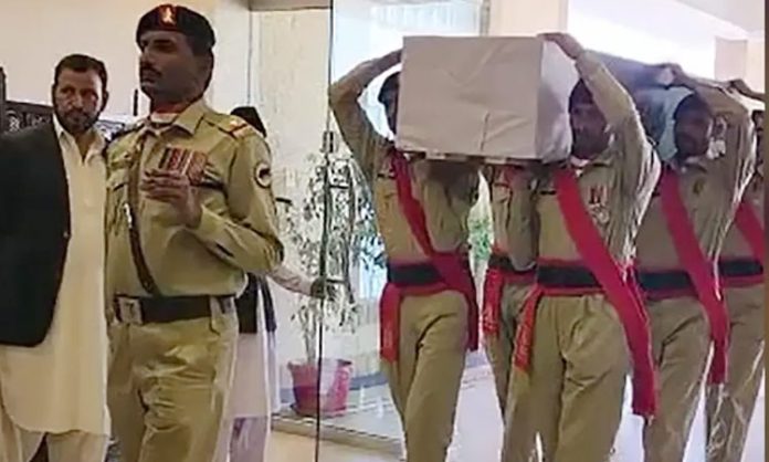 Retired and present military officers participated in Musharraf's funeral