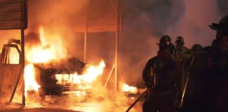Fire in car mechanic shop