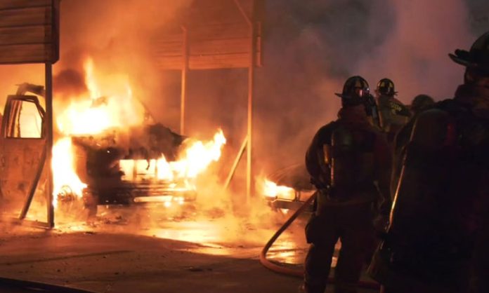 Fire in car mechanic shop