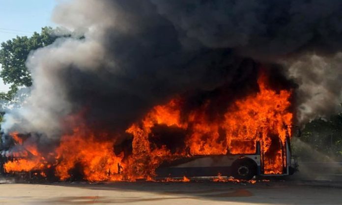 TSRTC Bus catches Fire in Suryapet