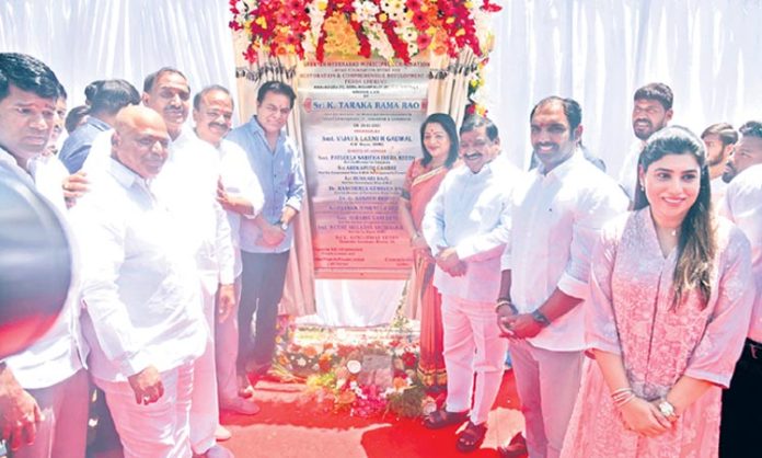 KTR laid foundation stone for Khajaguda Pedda cheruvu beautification works