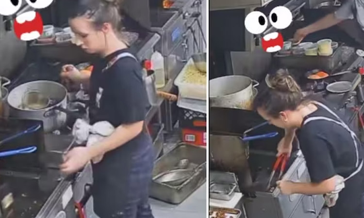 Woman drops her phone into fryer