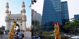 Geoffrey the giraffe at Charminar