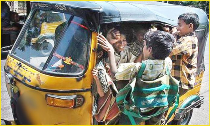 Auto carrying students overturns in Rangareddy