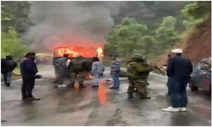 Indian Army truck catches fire in Poonch district