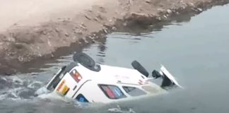 Private ambulance overturned in stream at Taroda