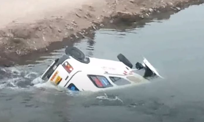 Private ambulance overturned in stream at Taroda