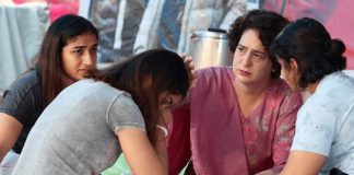 Priyanka Gandhi with wrestlers