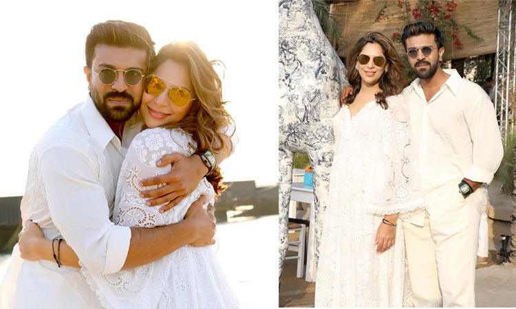 Upasana and charan celebrated intimate baby shower in dubai