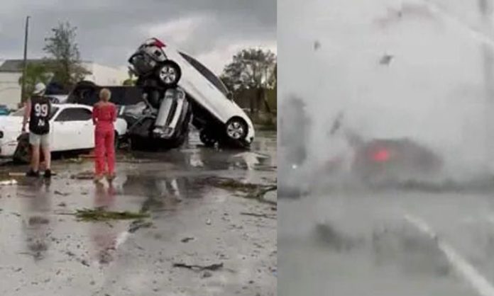 Cars flipped in the air Tornado in Florida