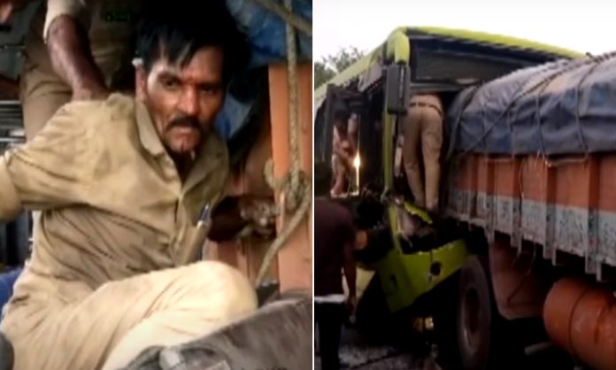 RTC bus collides with lorry ntr district