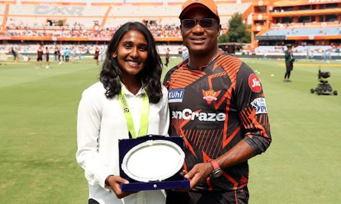 U19 Women Cricketer Trisha honored by Brian Lara