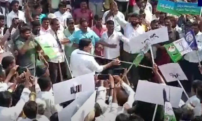 MLA Siva Prasad Reddy falls during stick fight