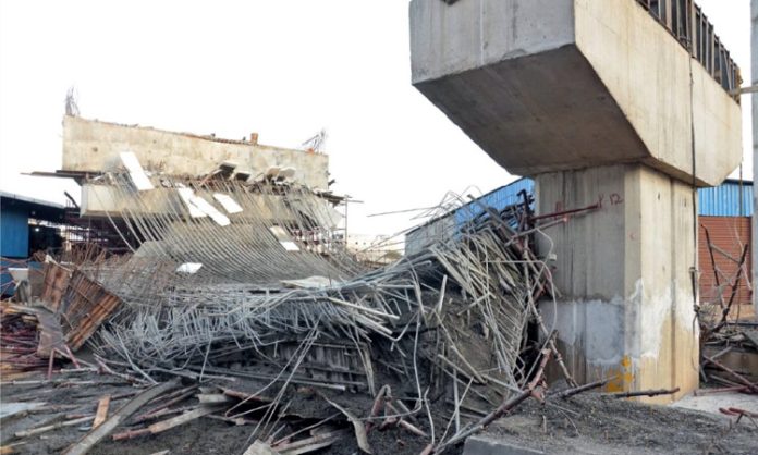 Under Construction Flyover collapse in Hyderabad