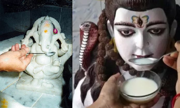 Hindu statues drinking milk explained