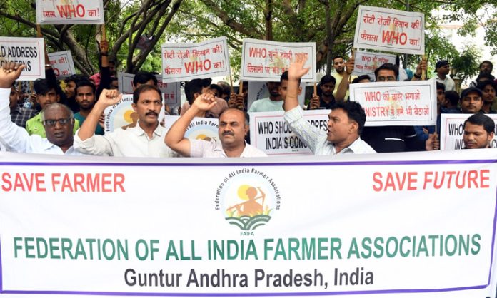 AP Farmers protest against WHO on Tobacco