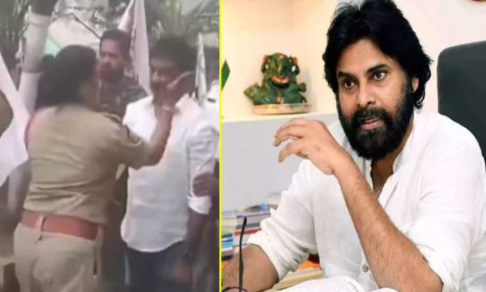 Pawan comments on Woman police slaps Jana Sena worker