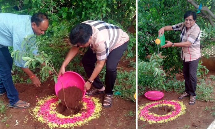 Comedian Ali plant saplings at Sarathi Studio