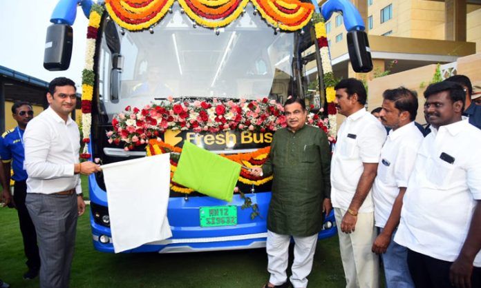 Nitin Gadkari flags off EV Bus Fleet in Tirupati