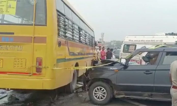 School bus collided with car in uttar pradesh