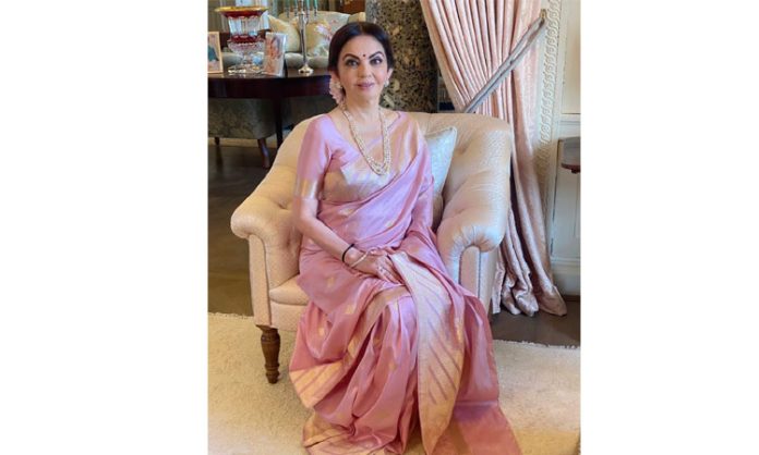 Nita Ambani entertained in a Banarasi handloom saree